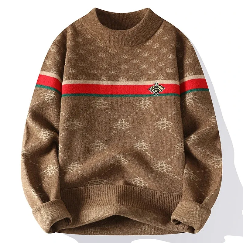 2024 New Fall Winter Korean Slim Bee Embroidery Pullovers High End Luxury Cashmere Sweater Men Soft Warm Mens Christmas Jumper