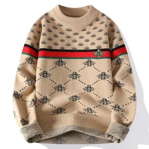 2024 New Fall Winter Korean Slim Bee Embroidery Pullovers High End Luxury Cashmere Sweater Men Soft Warm Mens Christmas Jumper