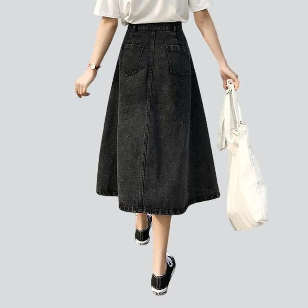 A-line button-down denim skirt