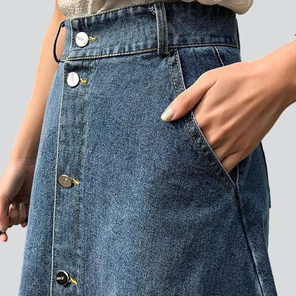 A-line button-down denim skirt