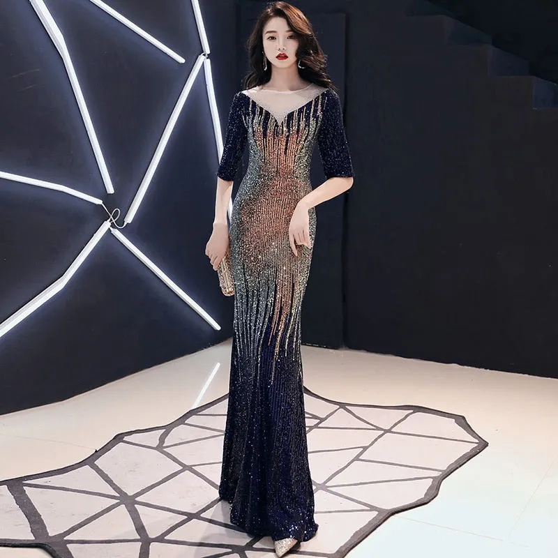 AE0161 wei yin Evening Dress Long Sparkle 2022 New O-Neck Women Elegant  Sequin Mermaid Maxi Evening Party Gown Dress