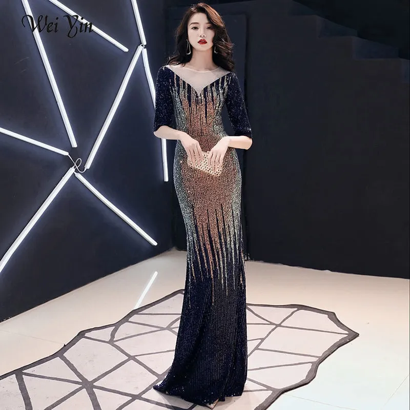 AE0161 wei yin Evening Dress Long Sparkle 2022 New O-Neck Women Elegant  Sequin Mermaid Maxi Evening Party Gown Dress