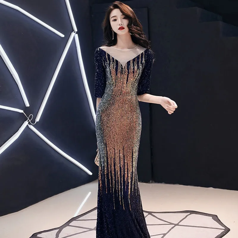 AE0161 wei yin Evening Dress Long Sparkle 2022 New O-Neck Women Elegant  Sequin Mermaid Maxi Evening Party Gown Dress