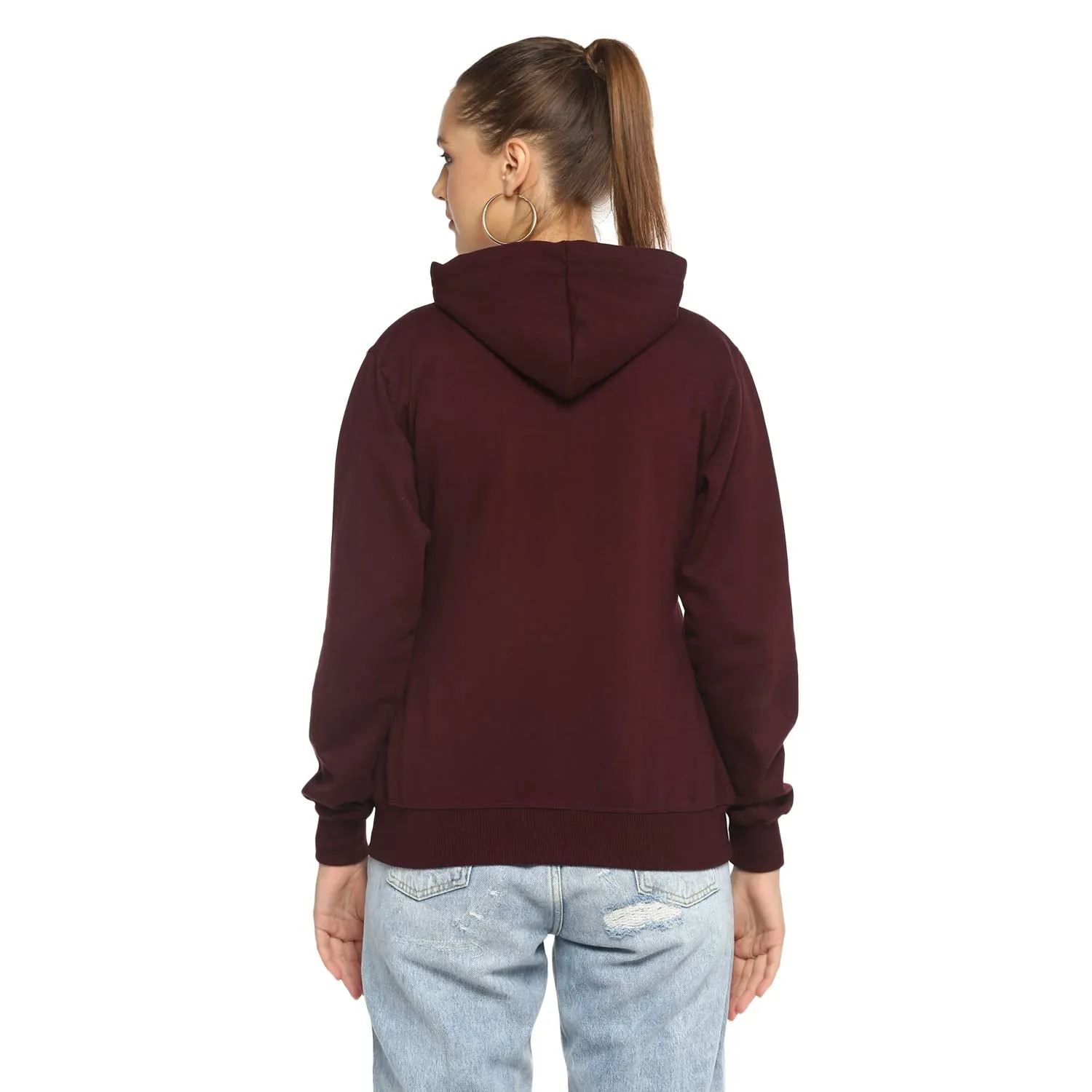 Alan Jones Clothing Women's Solid Cotton Regular Fit Hooded Sweatshirt (Wm17-Ss01_Wine_M)