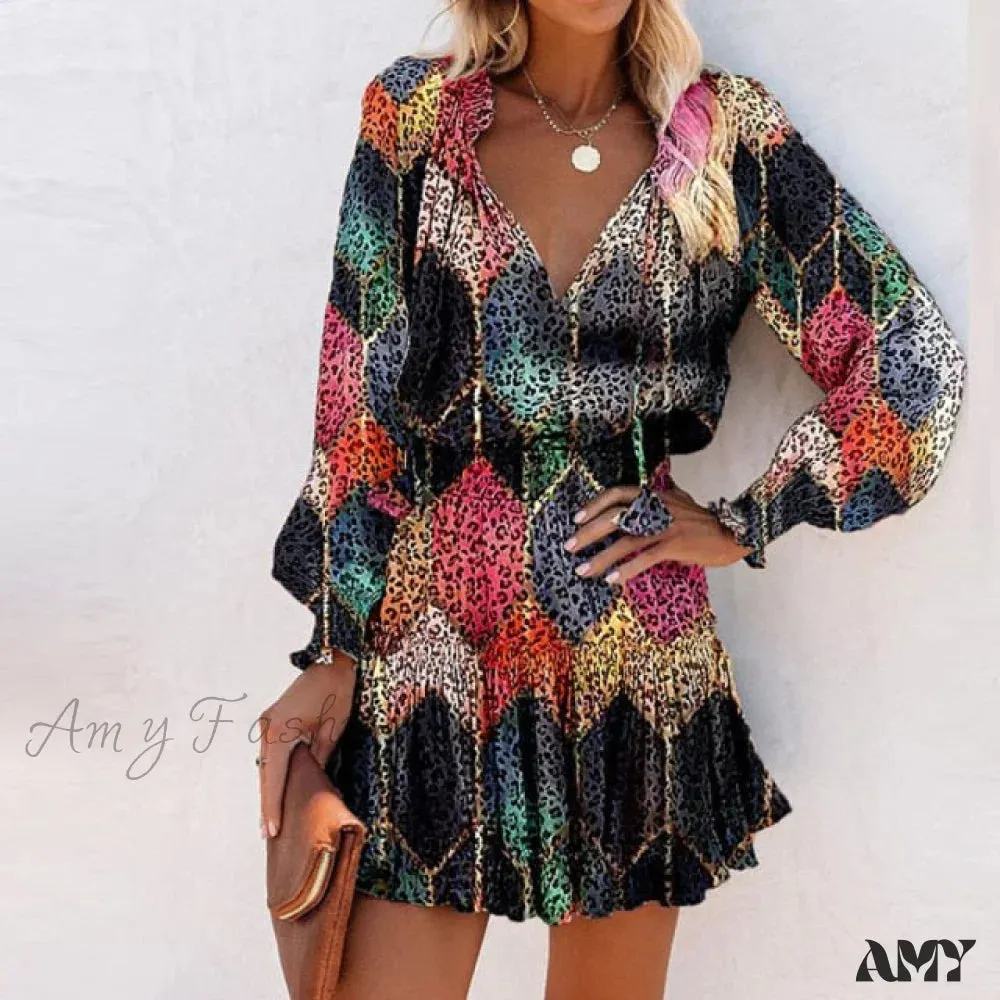 Amy Fashion - Elegant V-Neck Drawstring Ruffle Mini Dresses