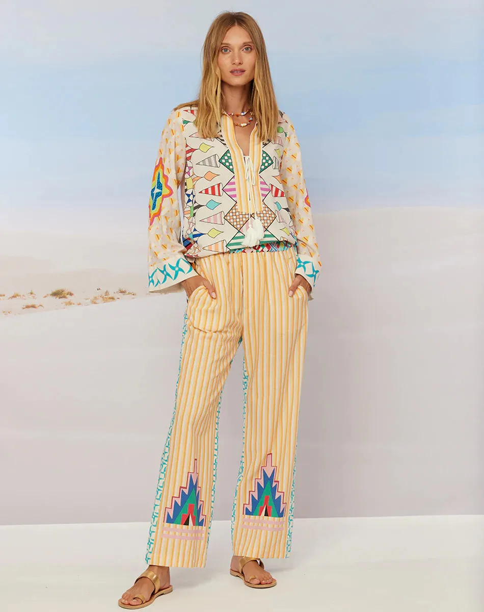 Avery Straight Leg Linen Printed Trousers