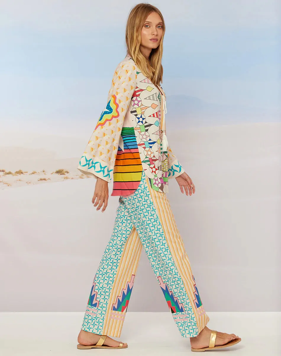 Avery Straight Leg Linen Printed Trousers