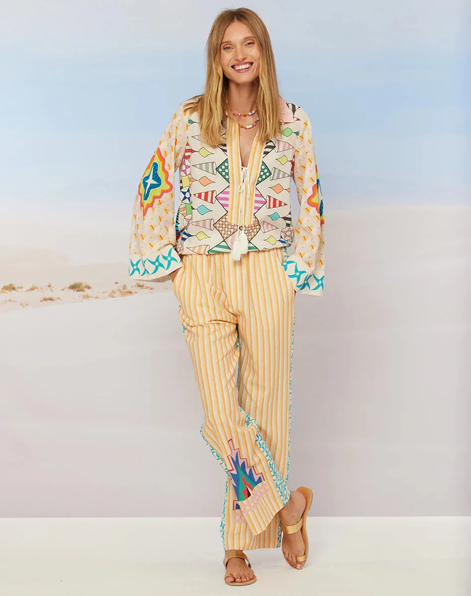 Avery Straight Leg Linen Printed Trousers