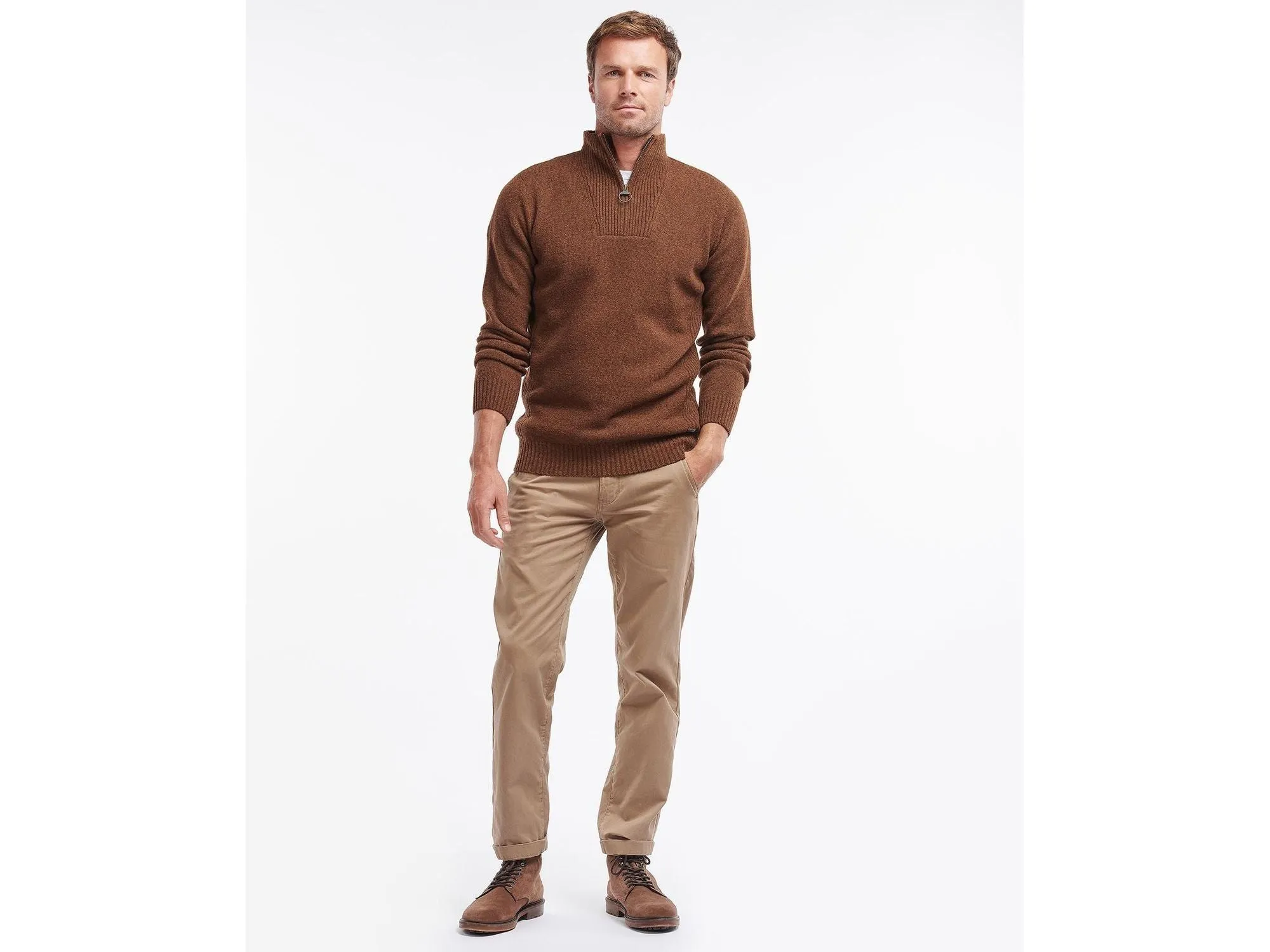 Barbour Nelson Essential Quarter Zip Sweater In Dark Sand