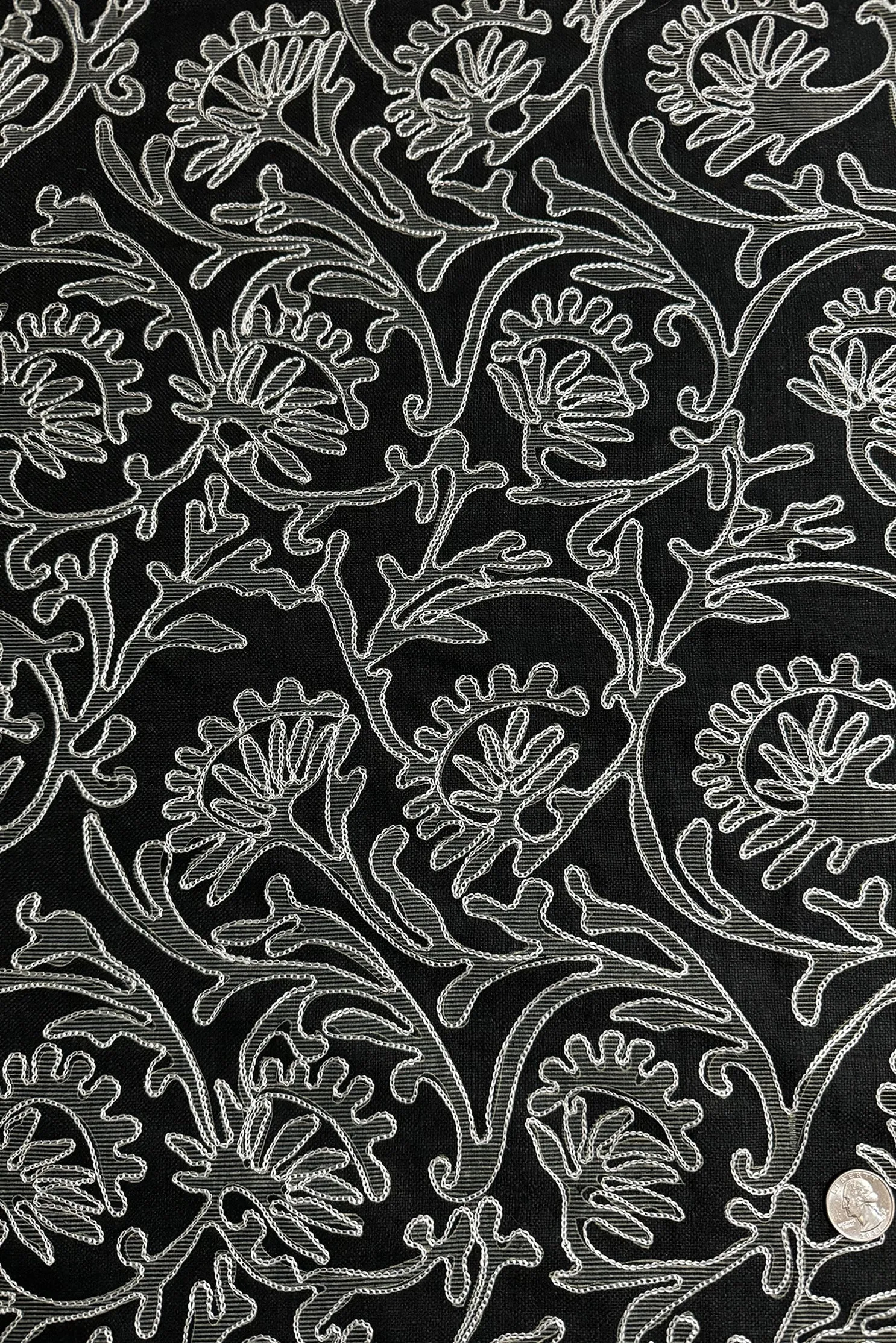 Black Embroidered Silk Linen MEMT-033