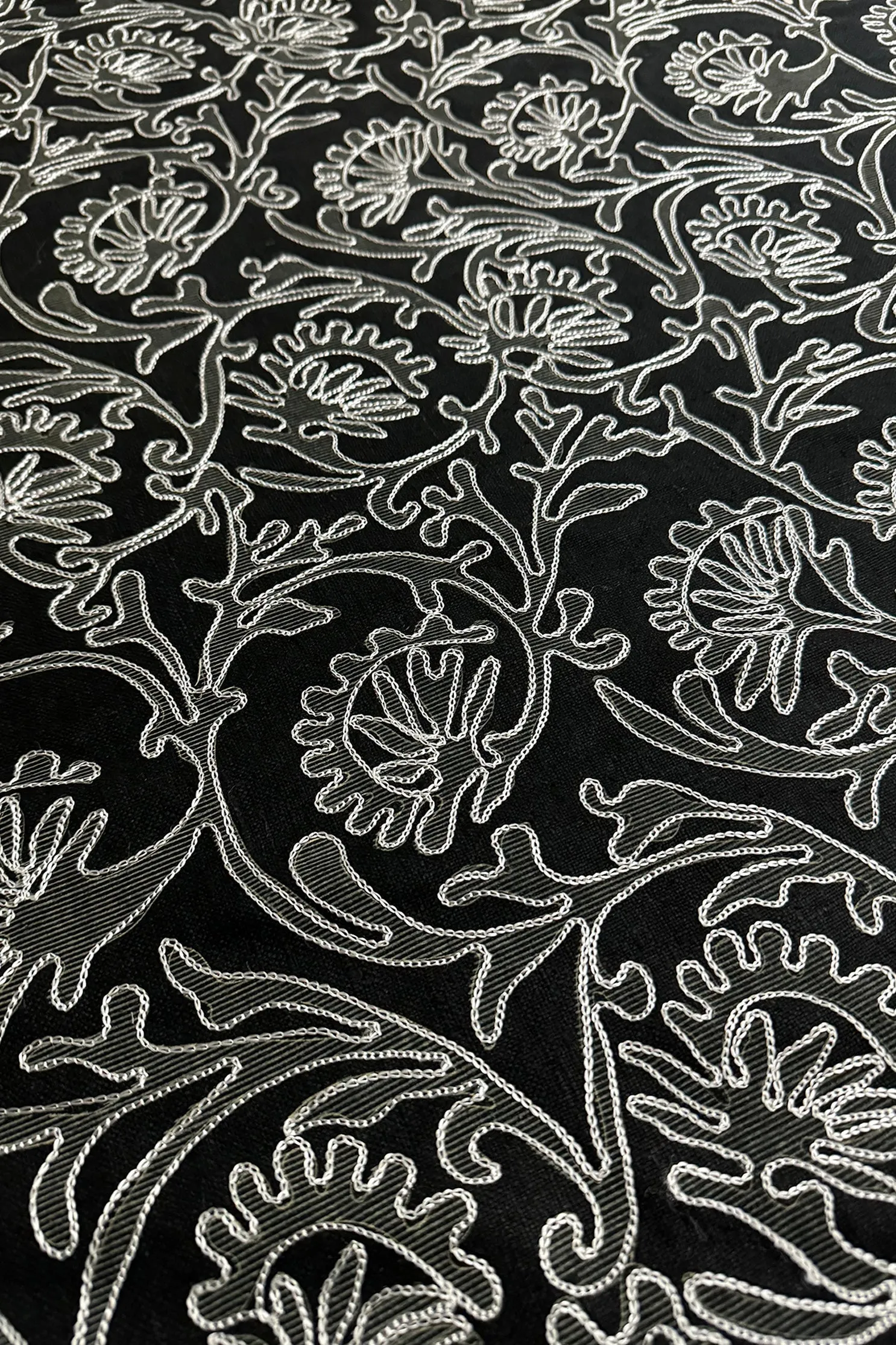 Black Embroidered Silk Linen MEMT-033