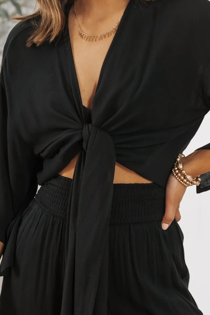 Black Tie Front Crop Top - FINAL SALE