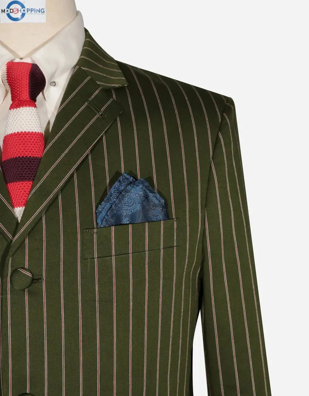 Boating Blazer - Olive Green, Red and White Striped Blazer