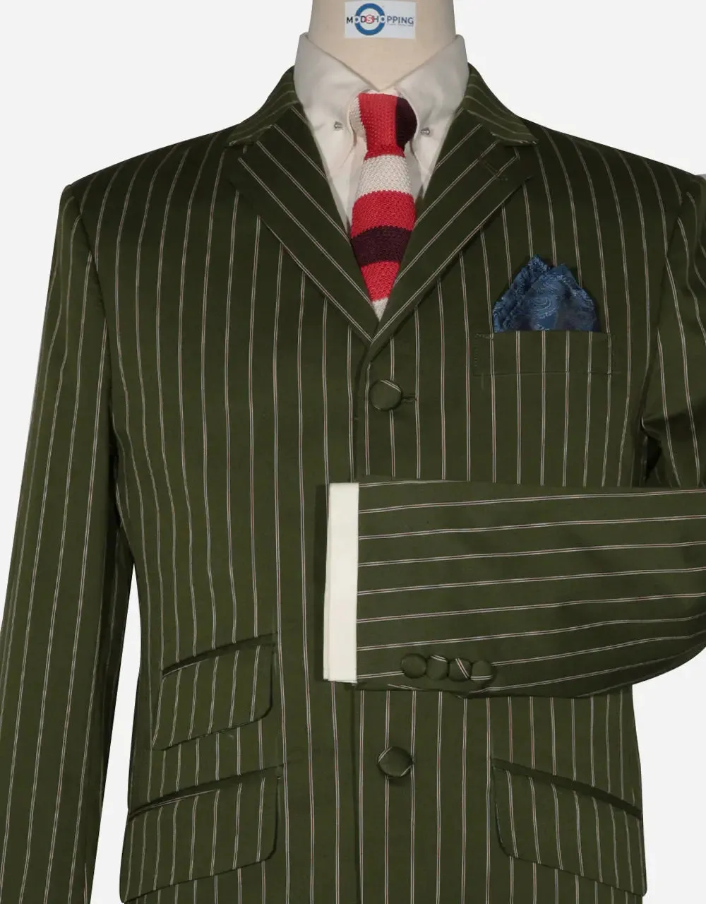 Boating Blazer - Olive Green, Red and White Striped Blazer