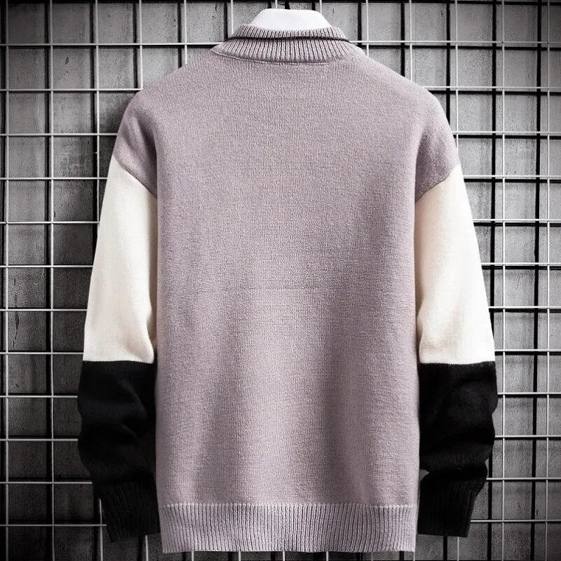 Bonsir New Winter Cashmere Warm Sweater Men Turtleneck Mens Pullover Patchwork Slim Fit Knitted Sweaters Tops Oversized Men's Clothing