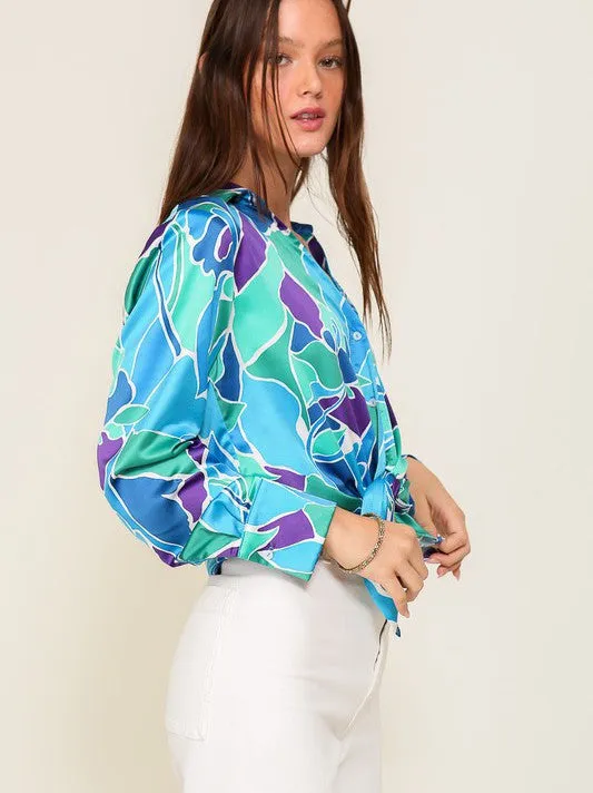 Captivating Style Retro Print Satin Blouse