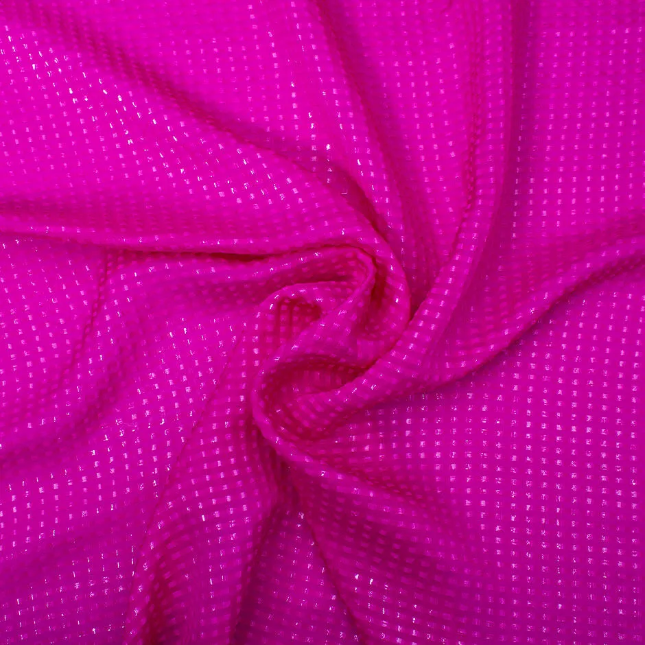 Cerise Pink Metallic Striped Jacquard Silk Georgette