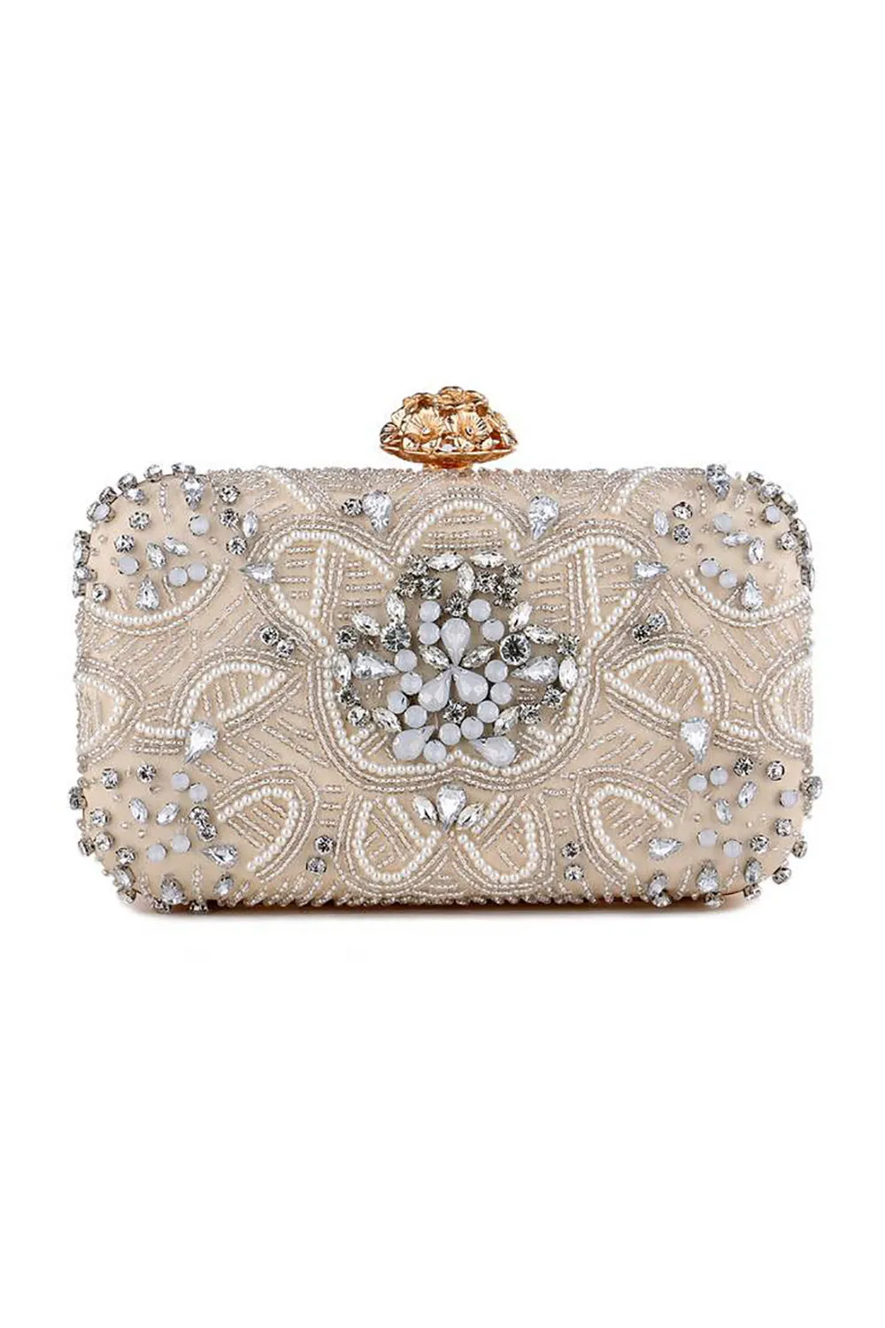 Champagne Rhinestone Pearl Party Handbag