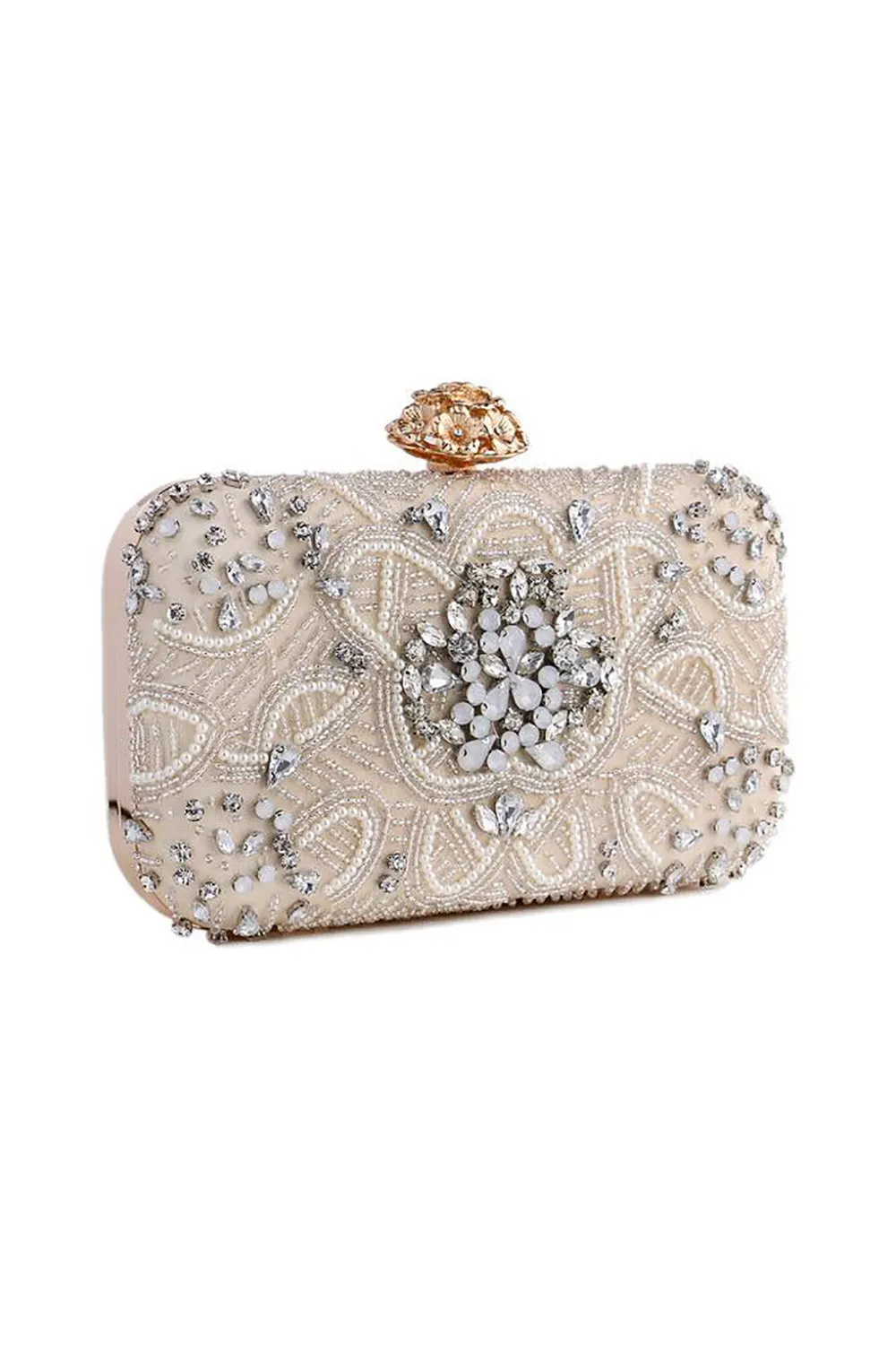 Champagne Rhinestone Pearl Party Handbag