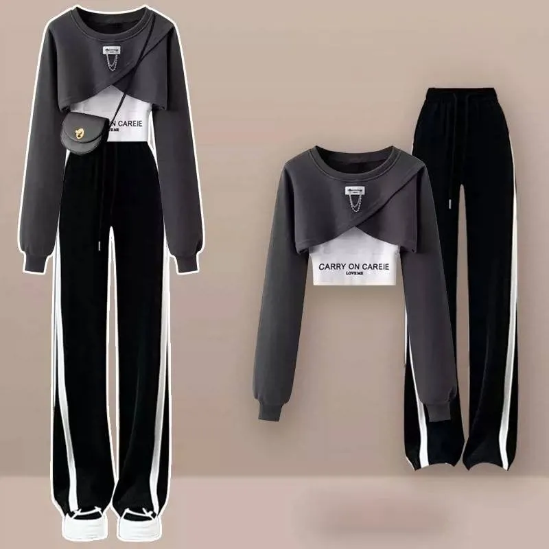 Chic Letter Tracksuit Sweatshirt Vest Casual Pants Three Piece Set