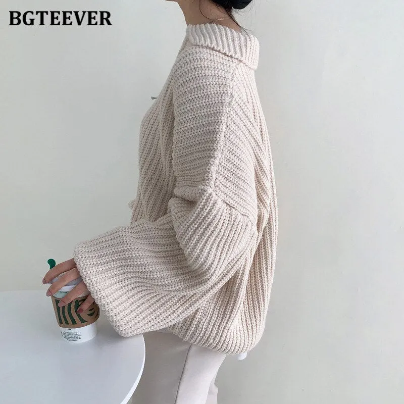 Christmas Gift Joskaa Chic Vintage Lapel Zippers Women Sweaters Jumpers 2024 Autumn Winter Full Sleeve Warm Loose Female Knitted Pullovers