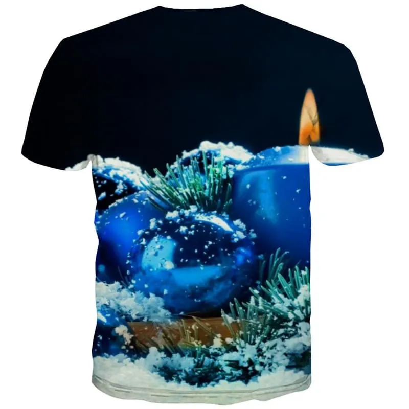 Christmas T shirts Men Party Shirt Print Snow Tshirts Casual Flame T-shirts 3d