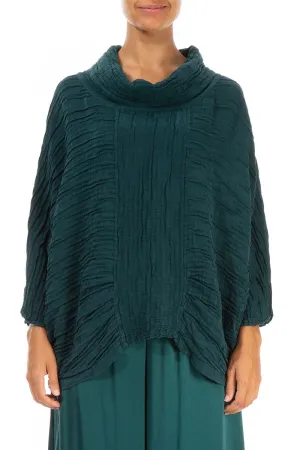 Cowl Neck Crinkled Emerald Silk Blouse