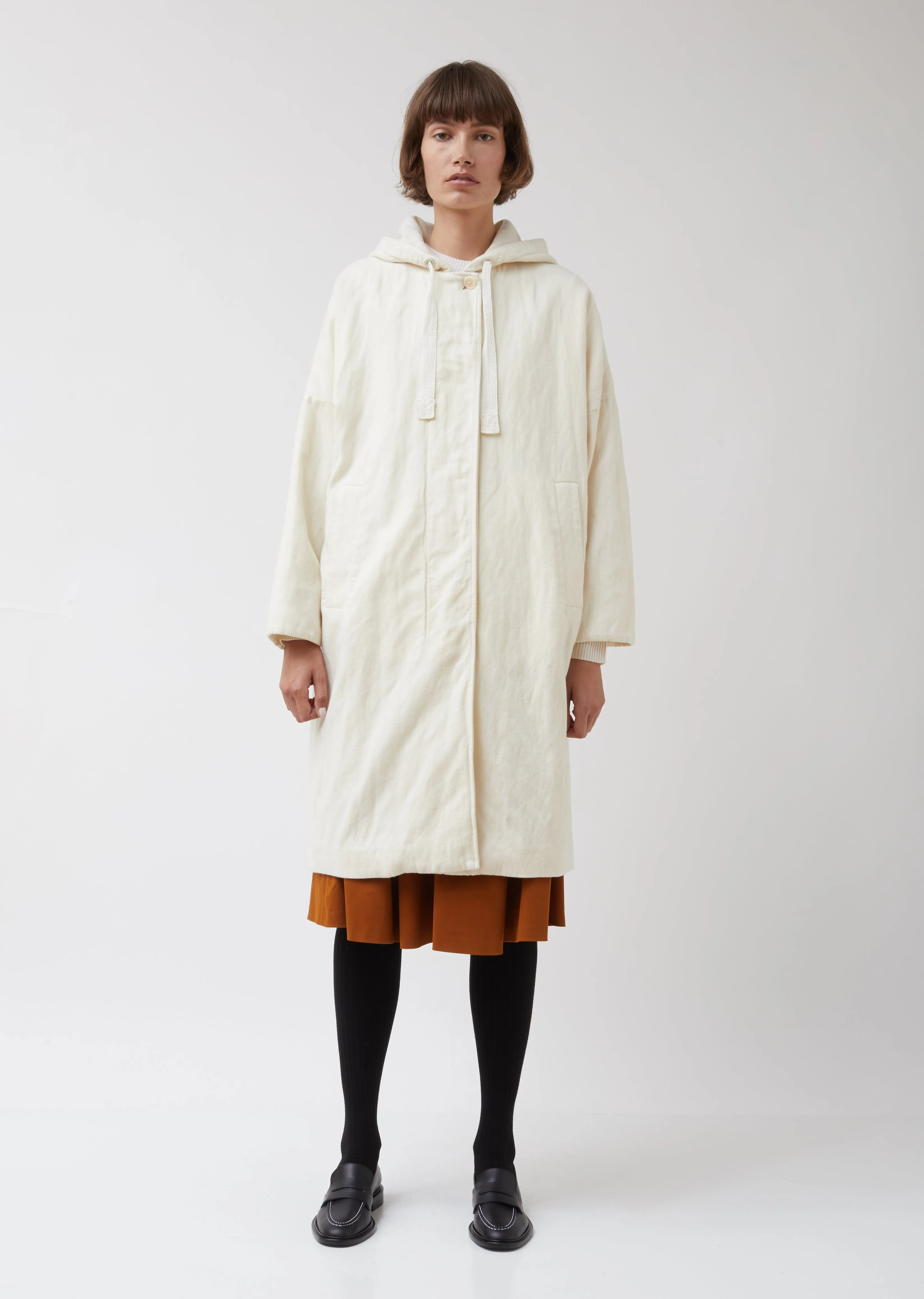 Cream Wool Hooded Coat