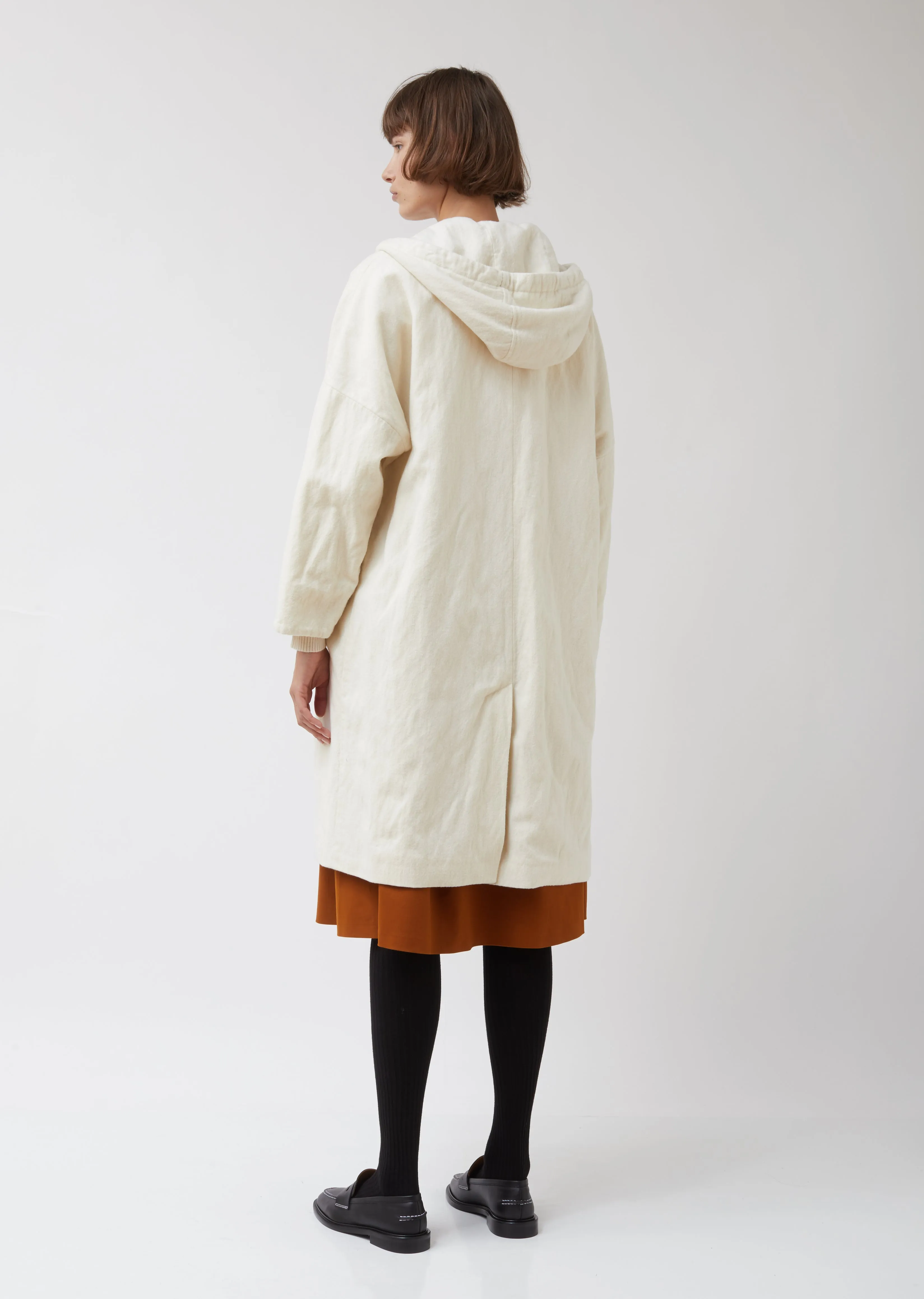 Cream Wool Hooded Coat