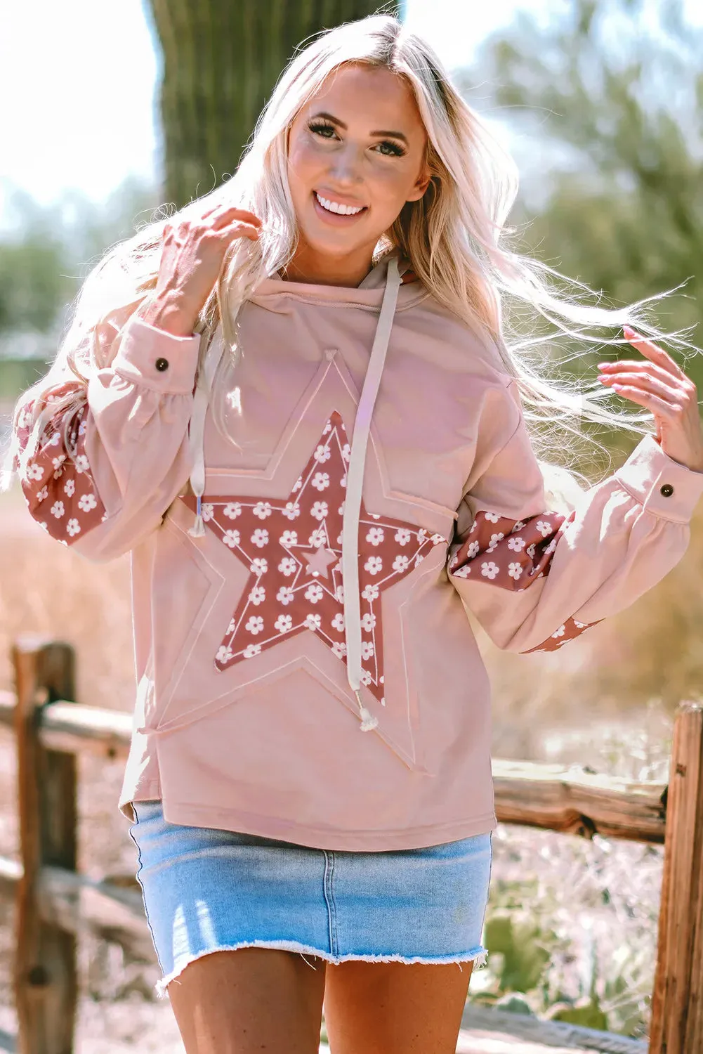 Drawstring Star Long Sleeve Hoodie