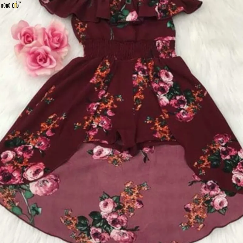 Elegant Ruffles Irregular Floral Girl Dress