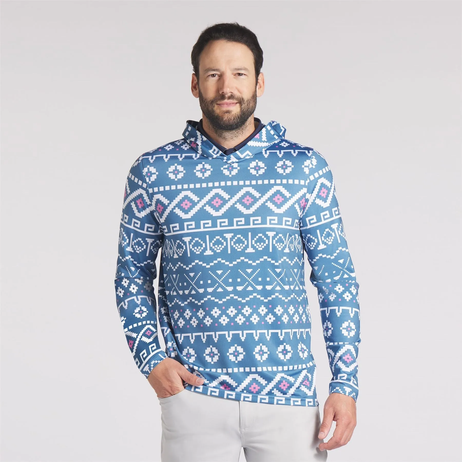 Fair Isle Hoodie Blue Horizon/White Glow - AW24