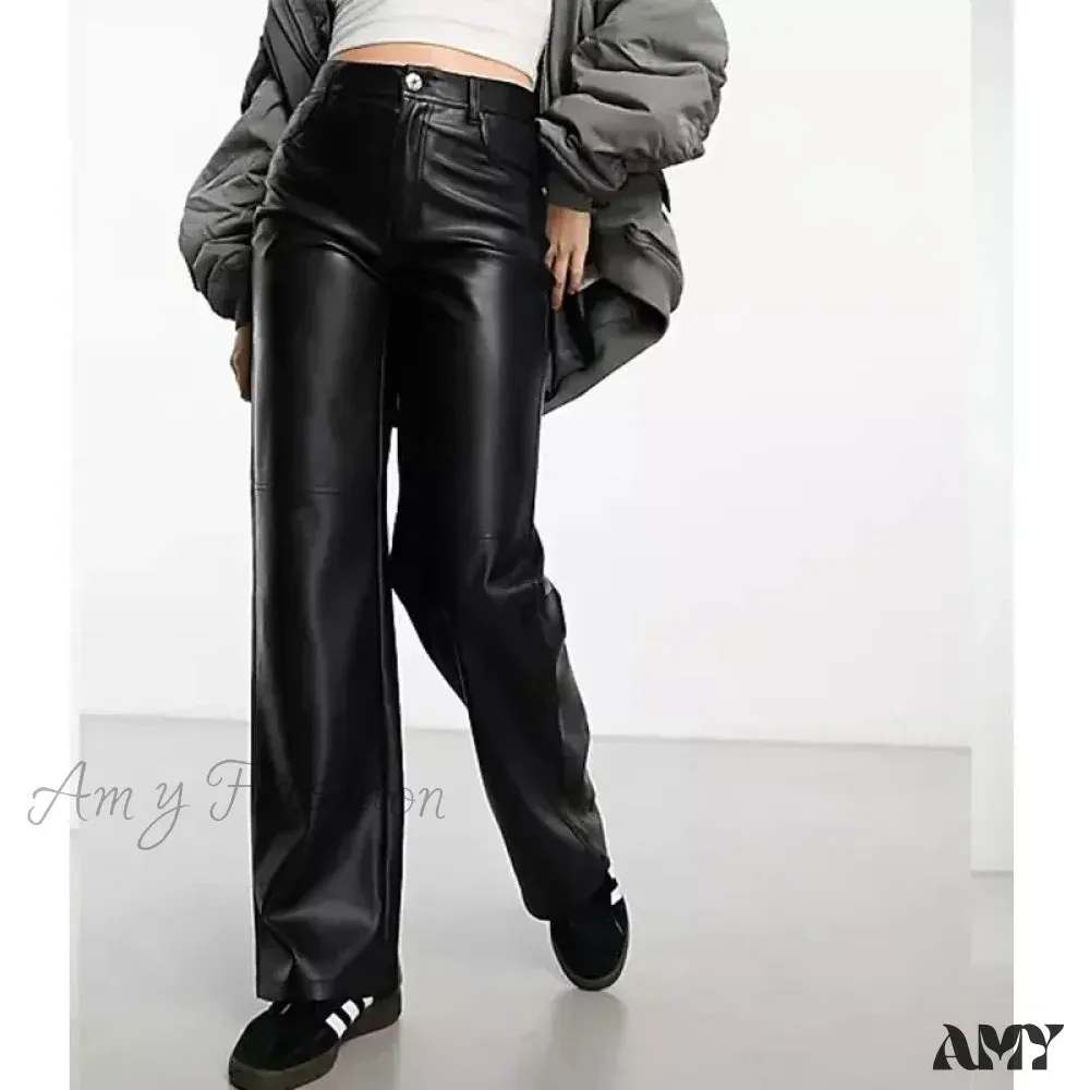 Faux Leather High Waist Slim Chic Leisure Vintage Pants