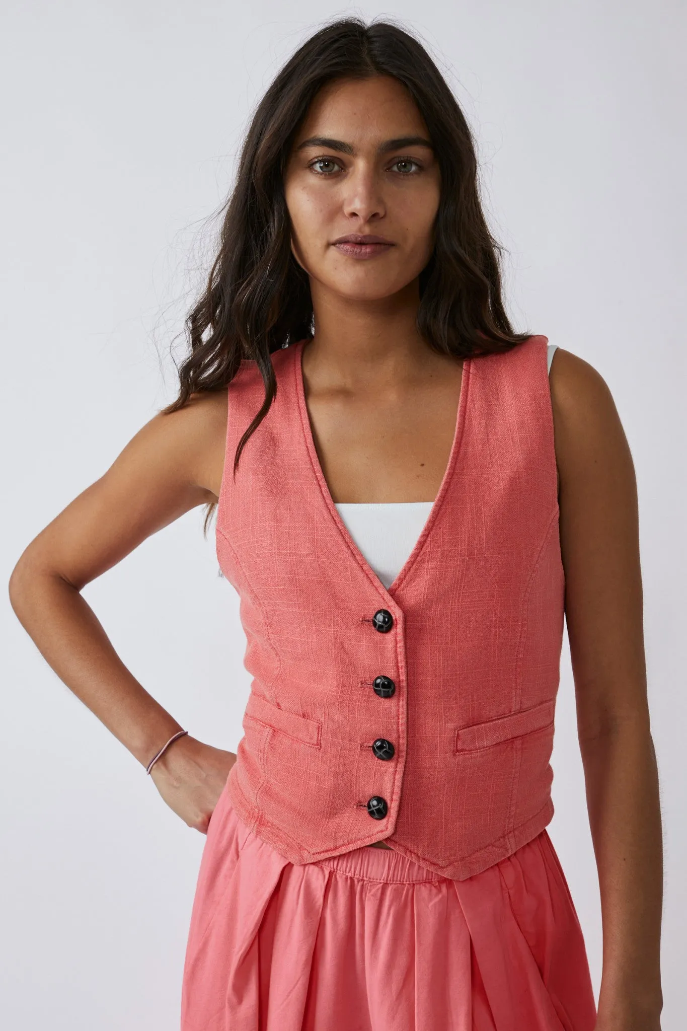 Free People Charley Linen Vest in Watermelon