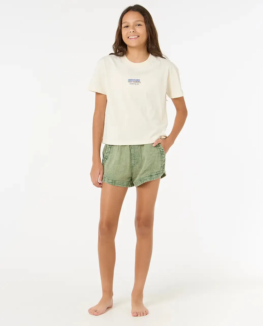 Girls Sun & Sea Crop T-Shirt in Bone