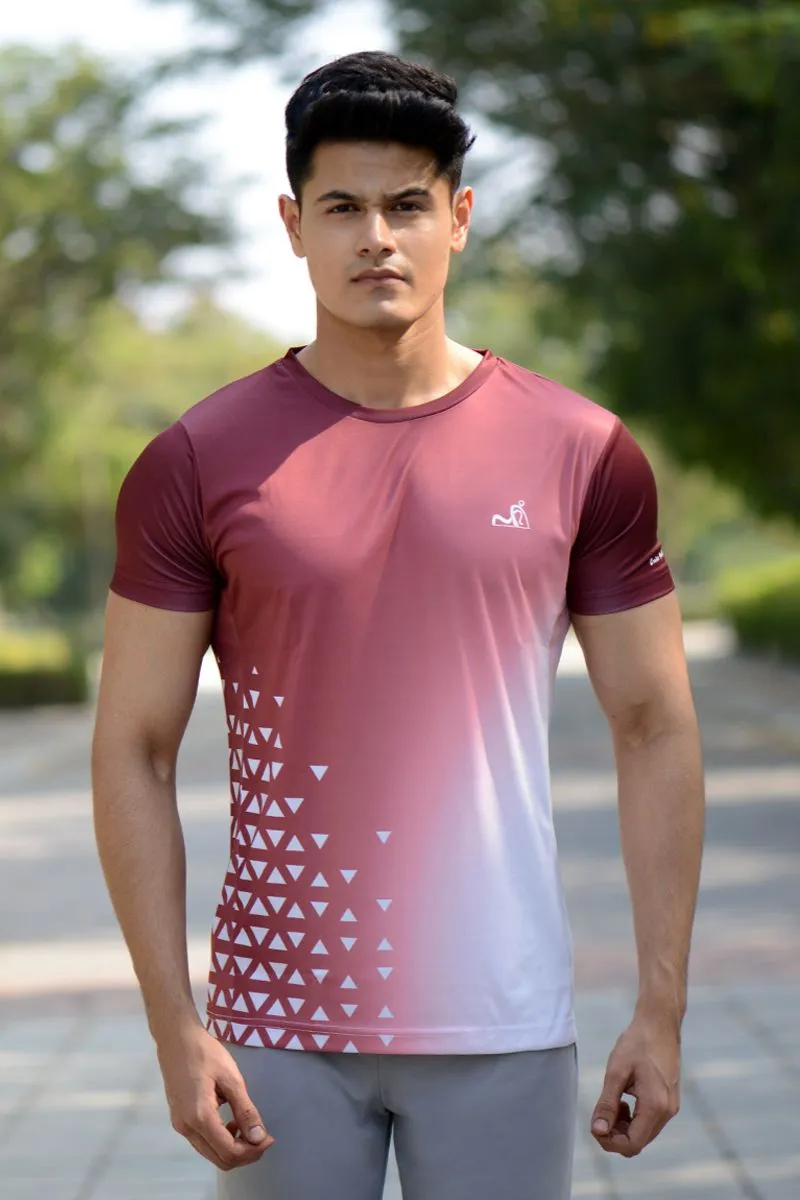 Gradient Round Neck T-Shirt Maroon