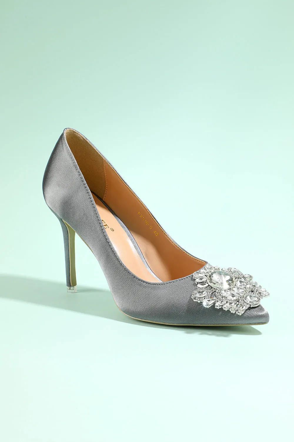 Grey Rhinestone Party Shoes