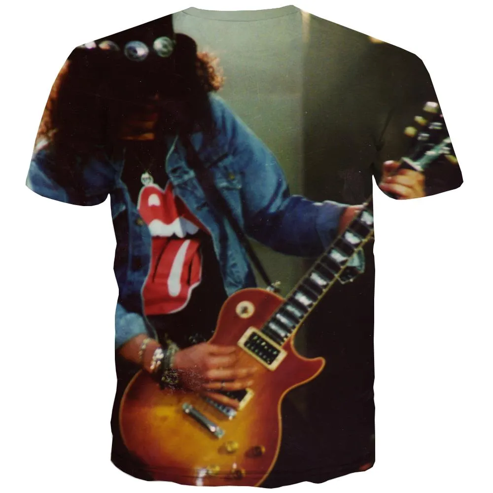 Guitar T shirts Men Music Tshirts Casual Wooden Tshirt Printed Metal Shirt Print