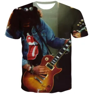 Guitar T shirts Men Music Tshirts Casual Wooden Tshirt Printed Metal Shirt Print