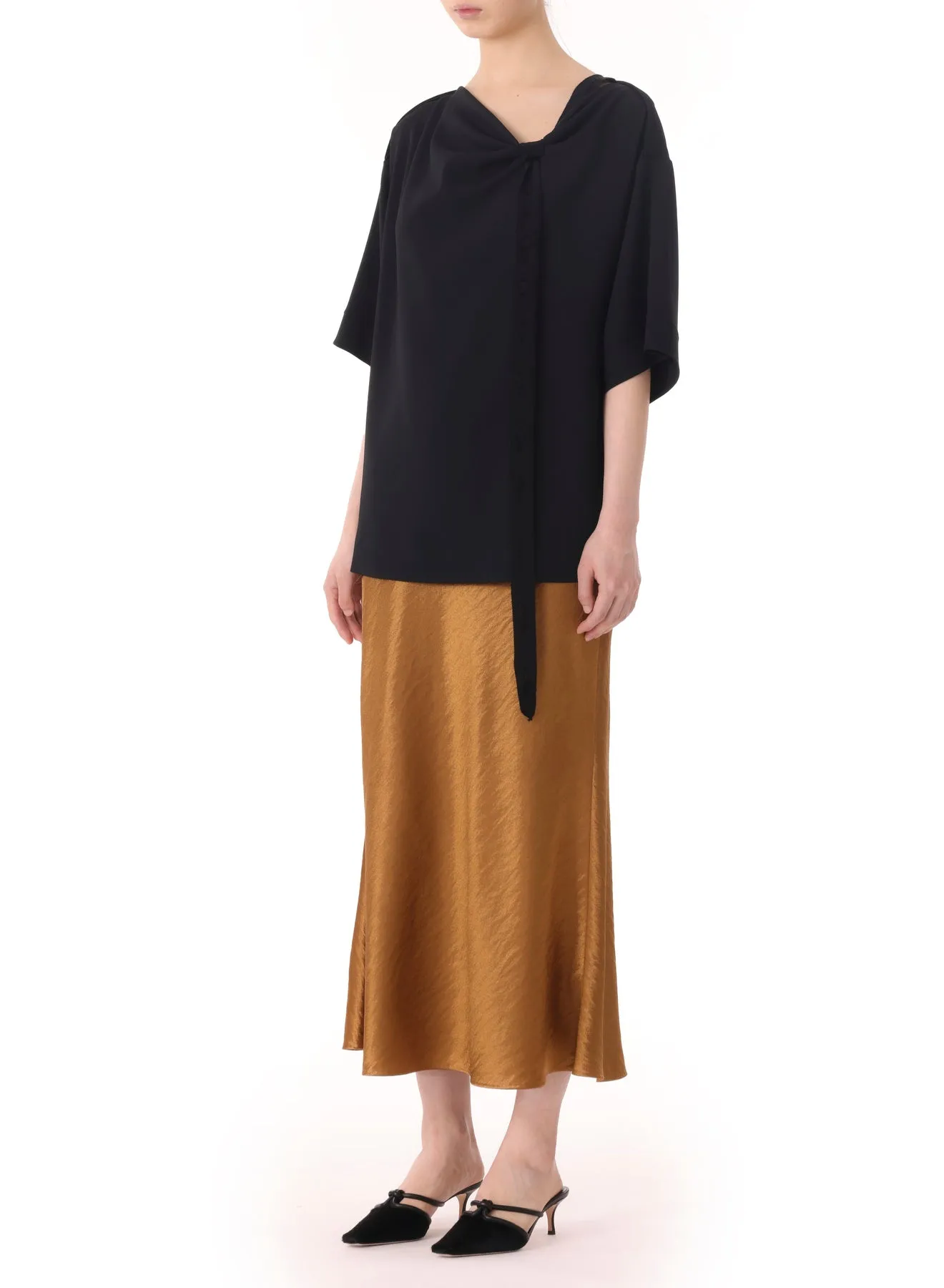 HAMMERED SATIN MIDI SLIP SKIRT