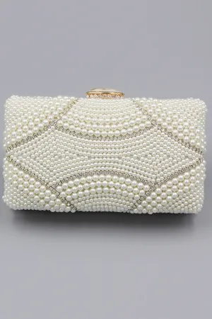 Ivory Beaded Pearls Party Clutch