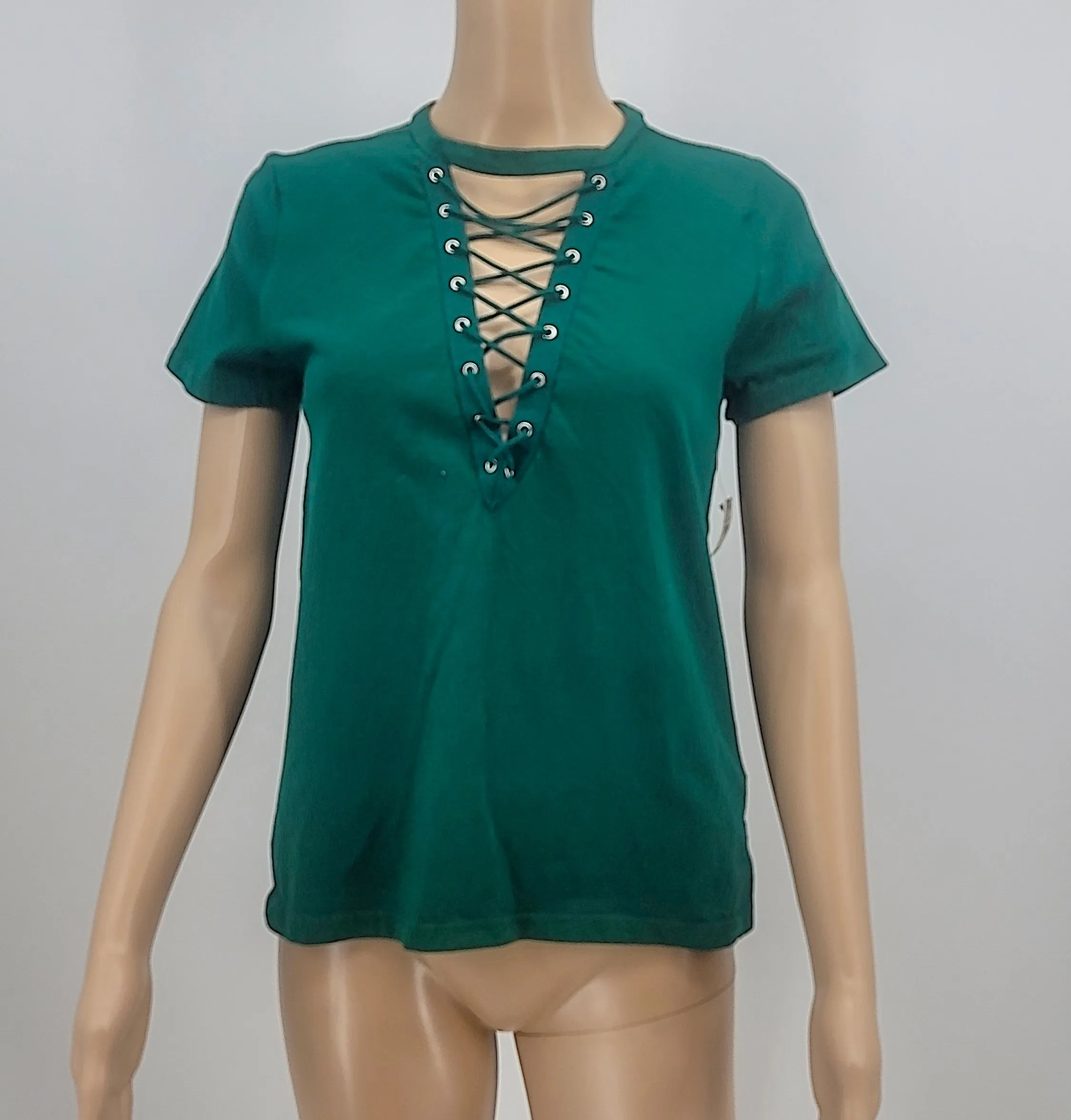 JM Collection Lace Up Top, Size Large