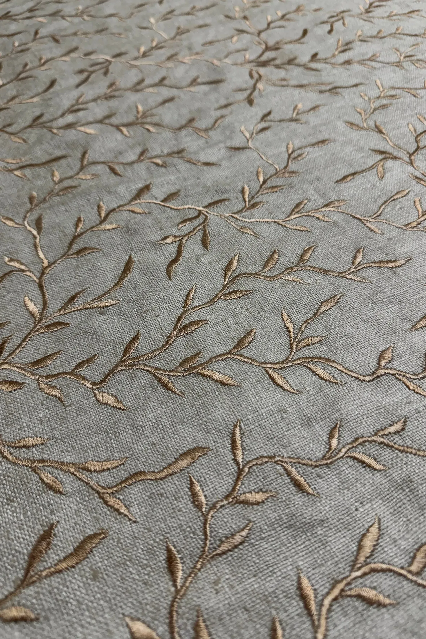 Khaki Embroidered Silk Linen MEMT-017