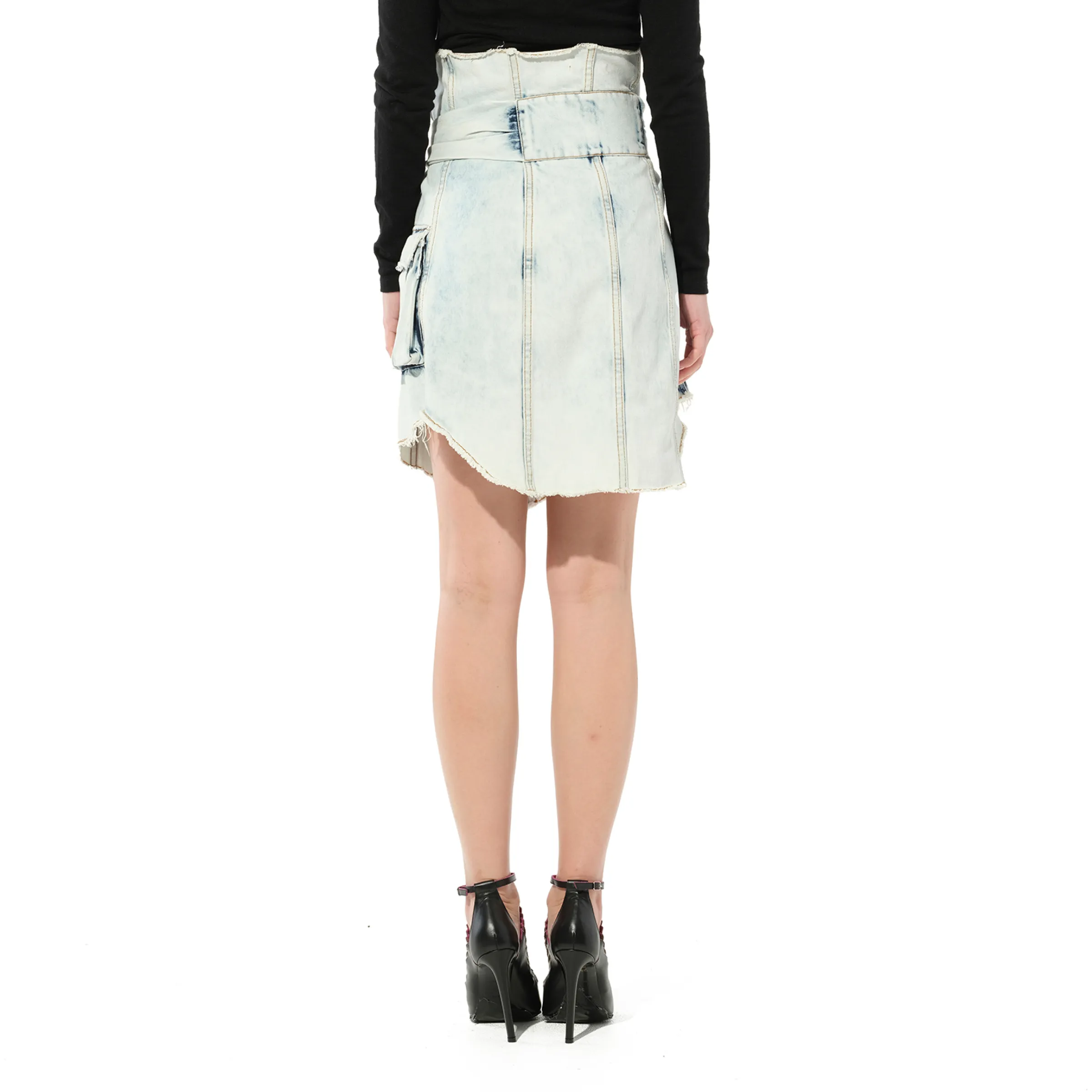 Knotted Denim Skirt in White