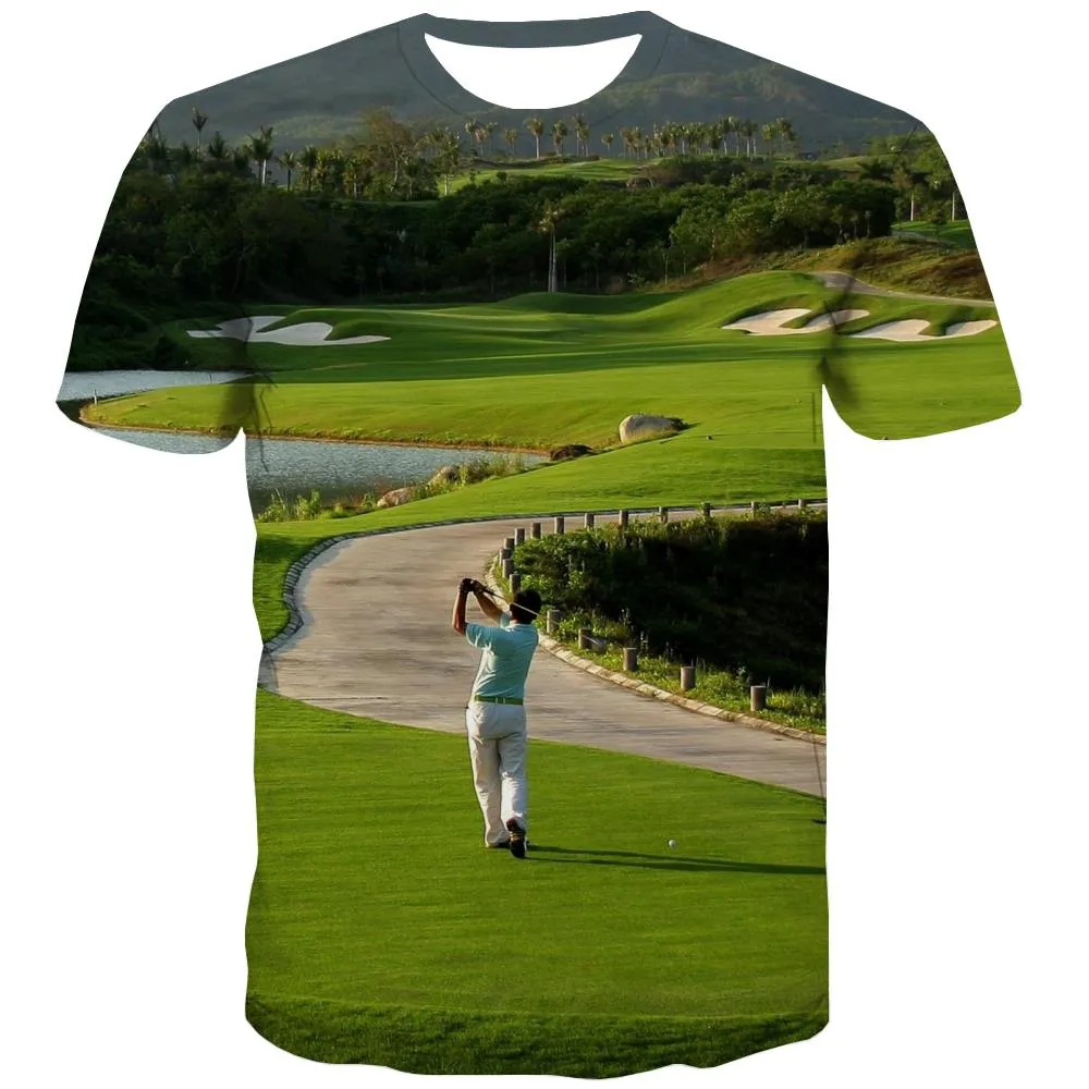 Lawn T shirts Men Golf T-shirts Graphic Forest Tshirts Cool Natural Tshirts Novelty Game T shirts Funny