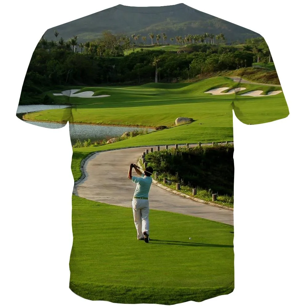 Lawn T shirts Men Golf T-shirts Graphic Forest Tshirts Cool Natural Tshirts Novelty Game T shirts Funny