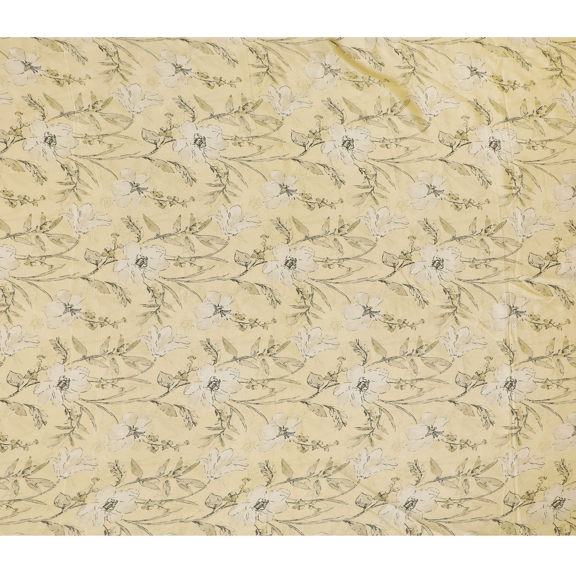 Lemon Chiffon Organza Fabric - Vintage Floral Ink Sketch, 110cm Width, Light-Reflecting Sheer Quality-D18941