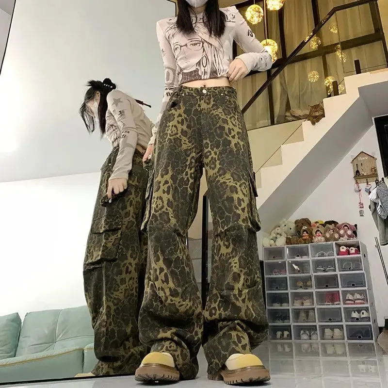 Leopard Print Cargo Pants High-waisted Retro Loose Pants