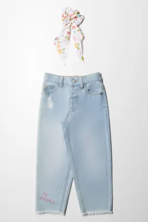 Light Wash Wide Leg With Single Pocket And Self Ti