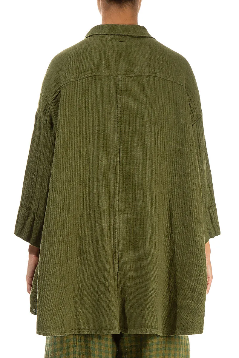 Loose Olive Textured Linen Shirt